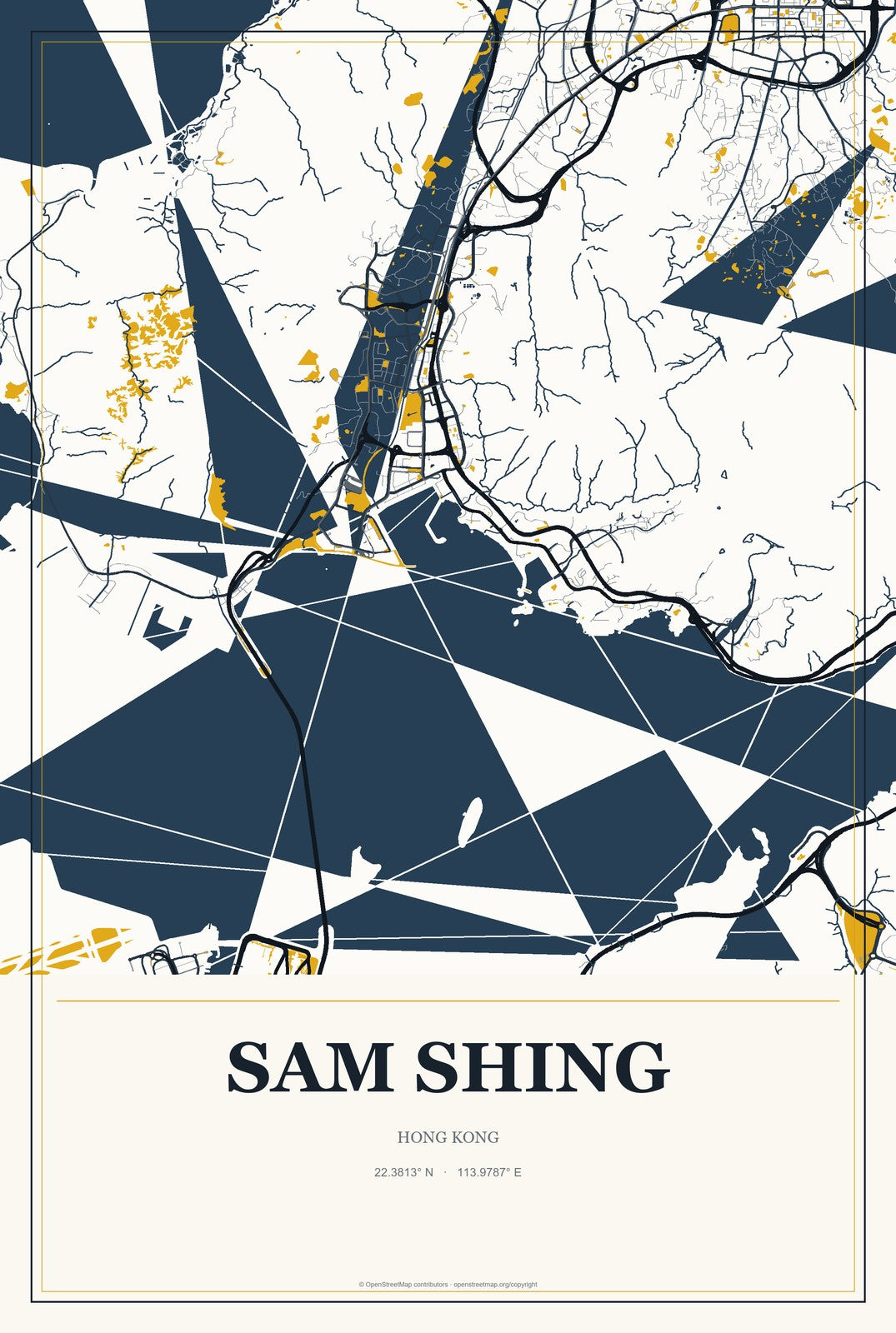 Sam Shing, Hong Kong City Map Aluminum Sign in Citrine Modern style