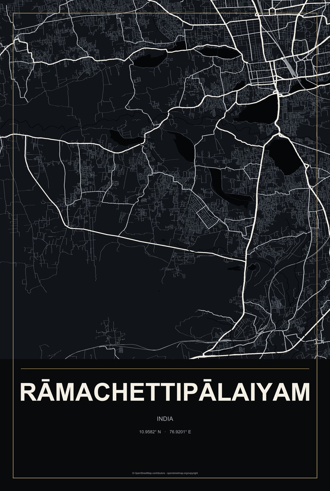 Rāmachettipālaiyam, India City Map Aluminum Sign in Metropolitan Noir style