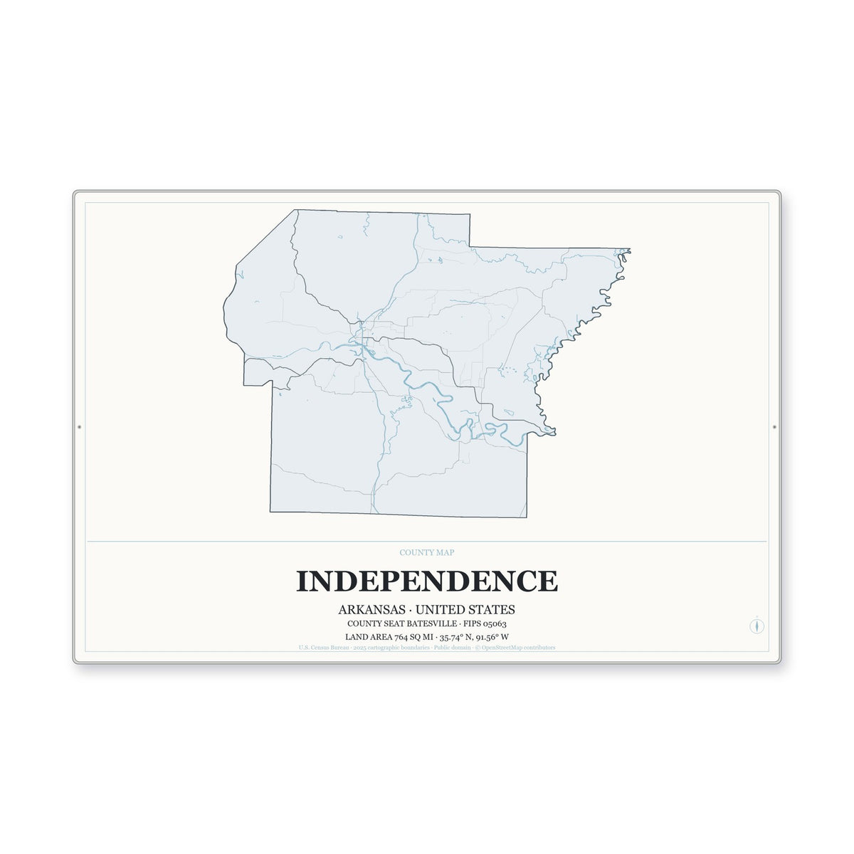 Independence County, Arkansas Map Aluminum Sign in Gallery Air style