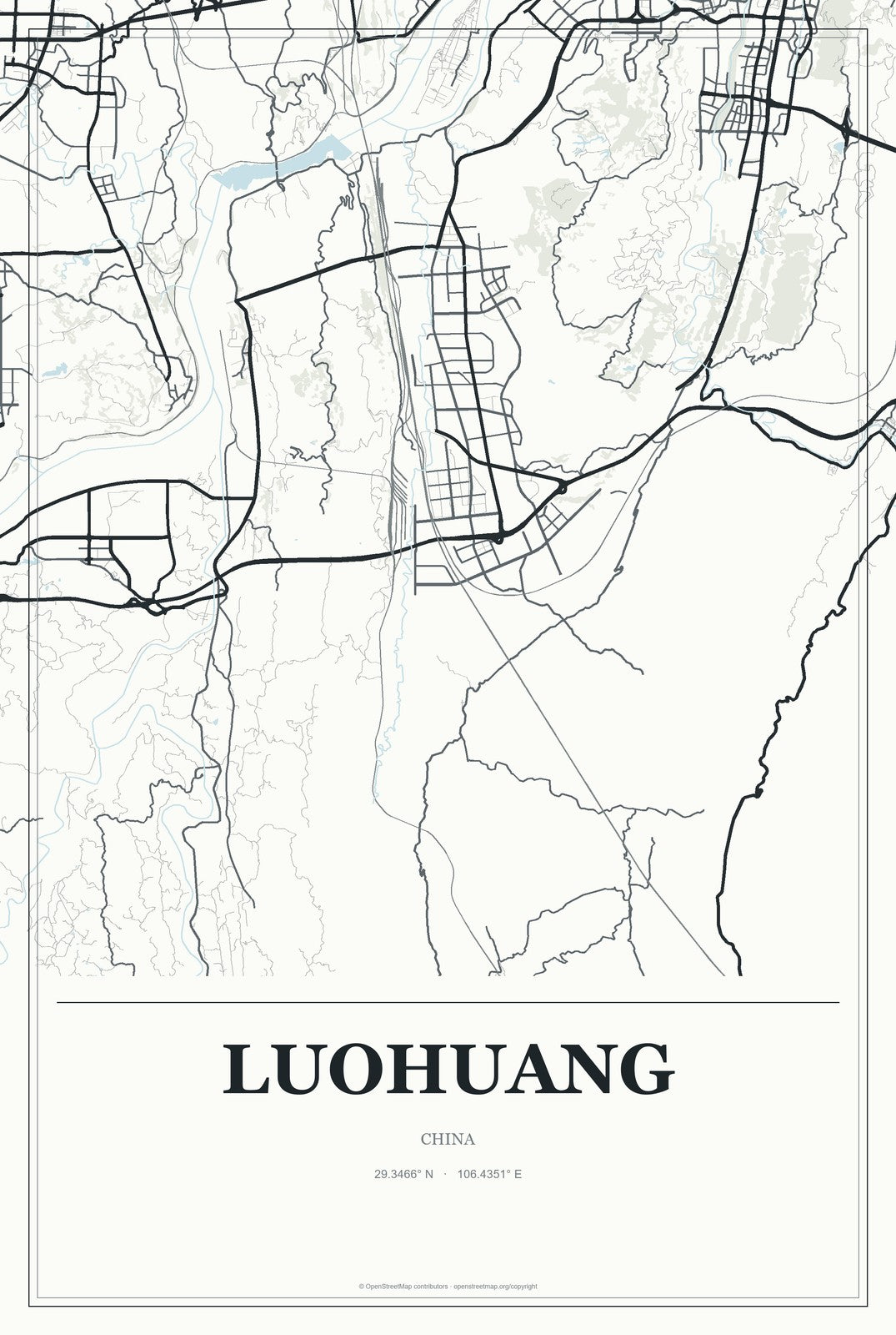 Luohuang, China City Map Aluminum Sign in Gallery Air style