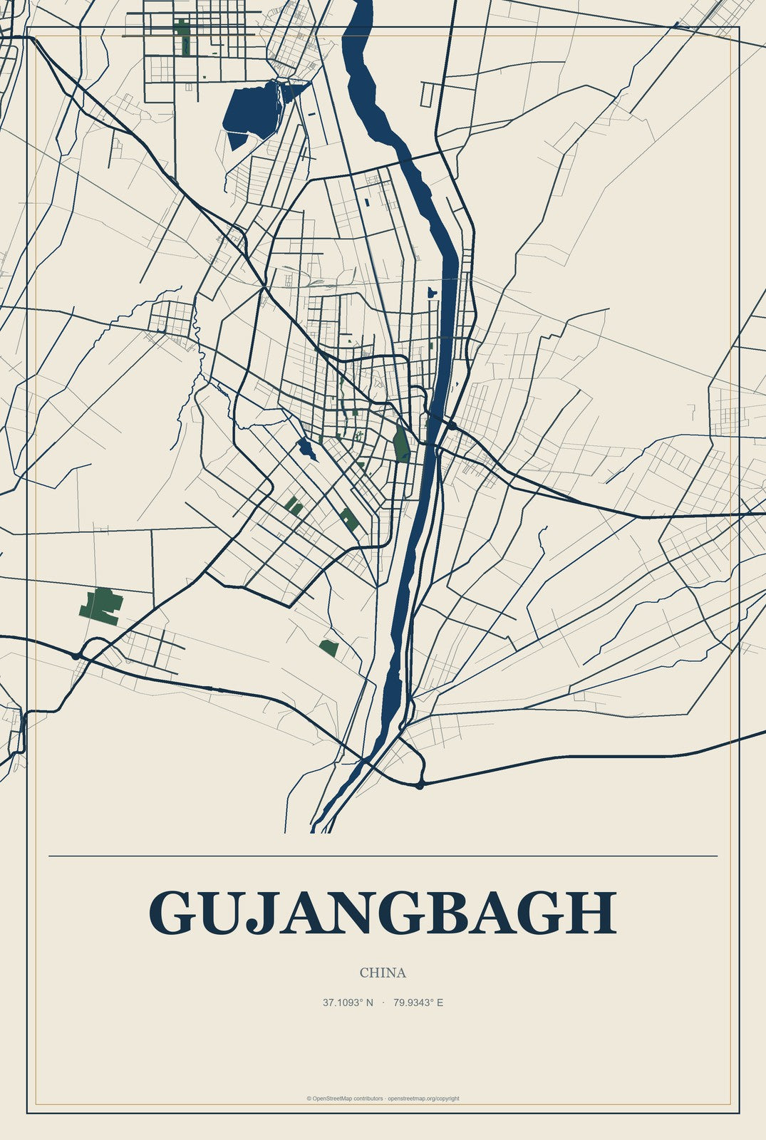 Gujangbagh, China City Map Aluminum Sign in Coastal Cutout style