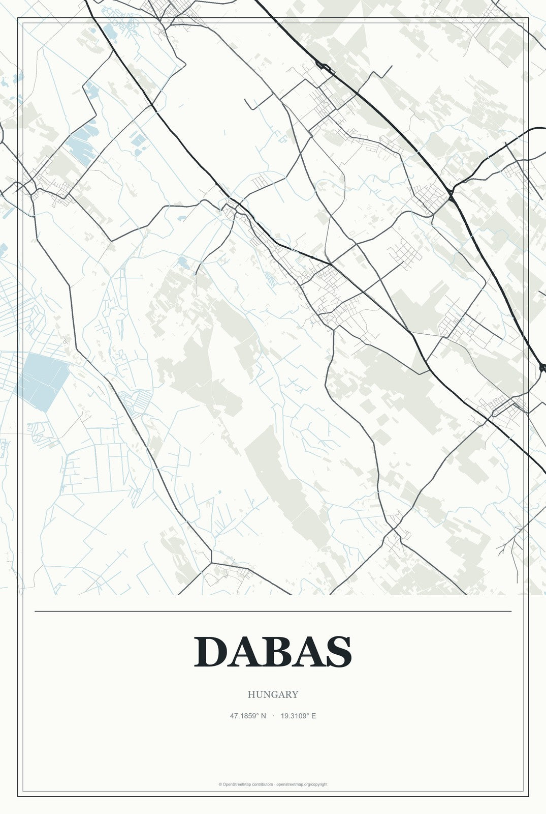 Dabas, Hungary City Map Aluminum Sign in Gallery Air style
