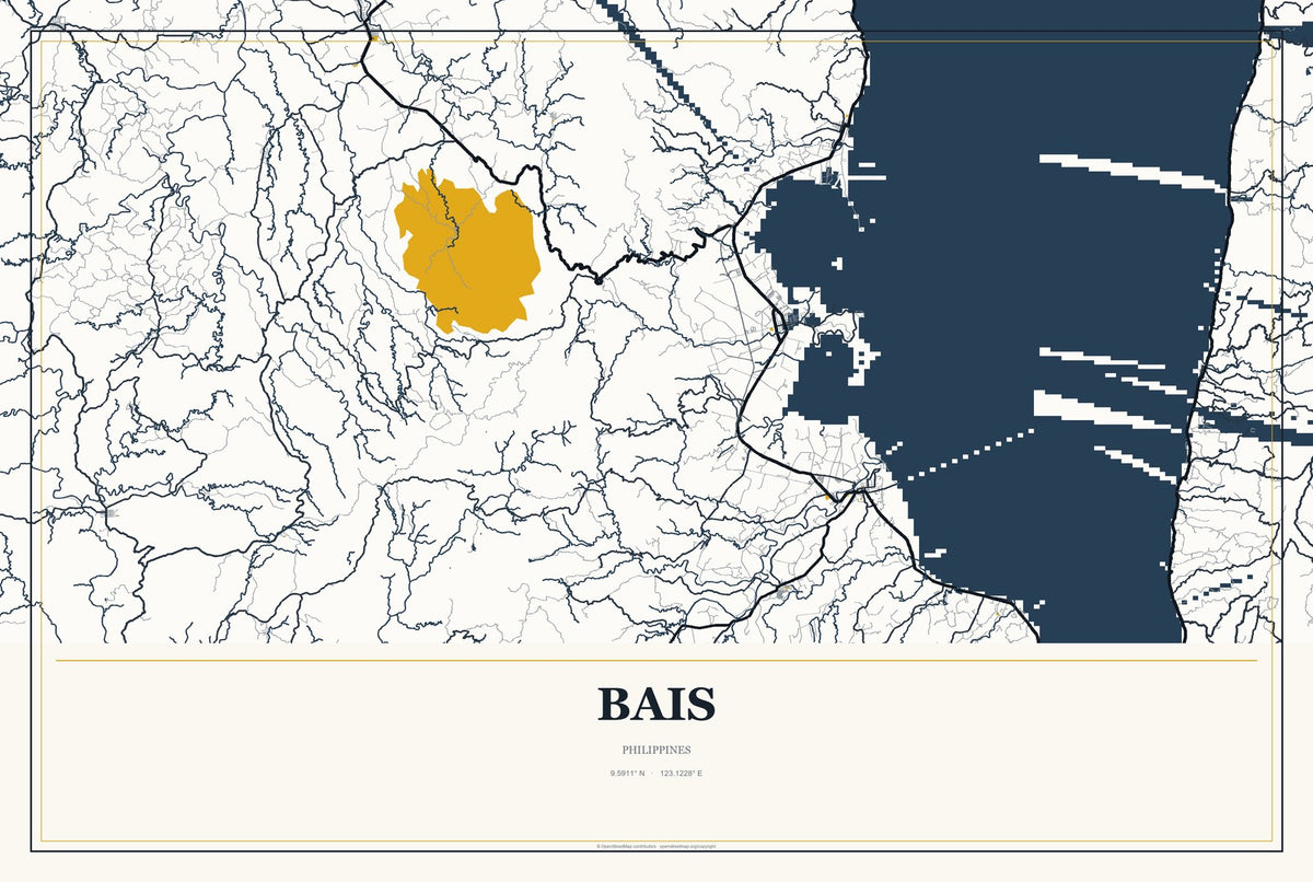 Bais, Philippines City Map Aluminum Sign in Citrine Modern style