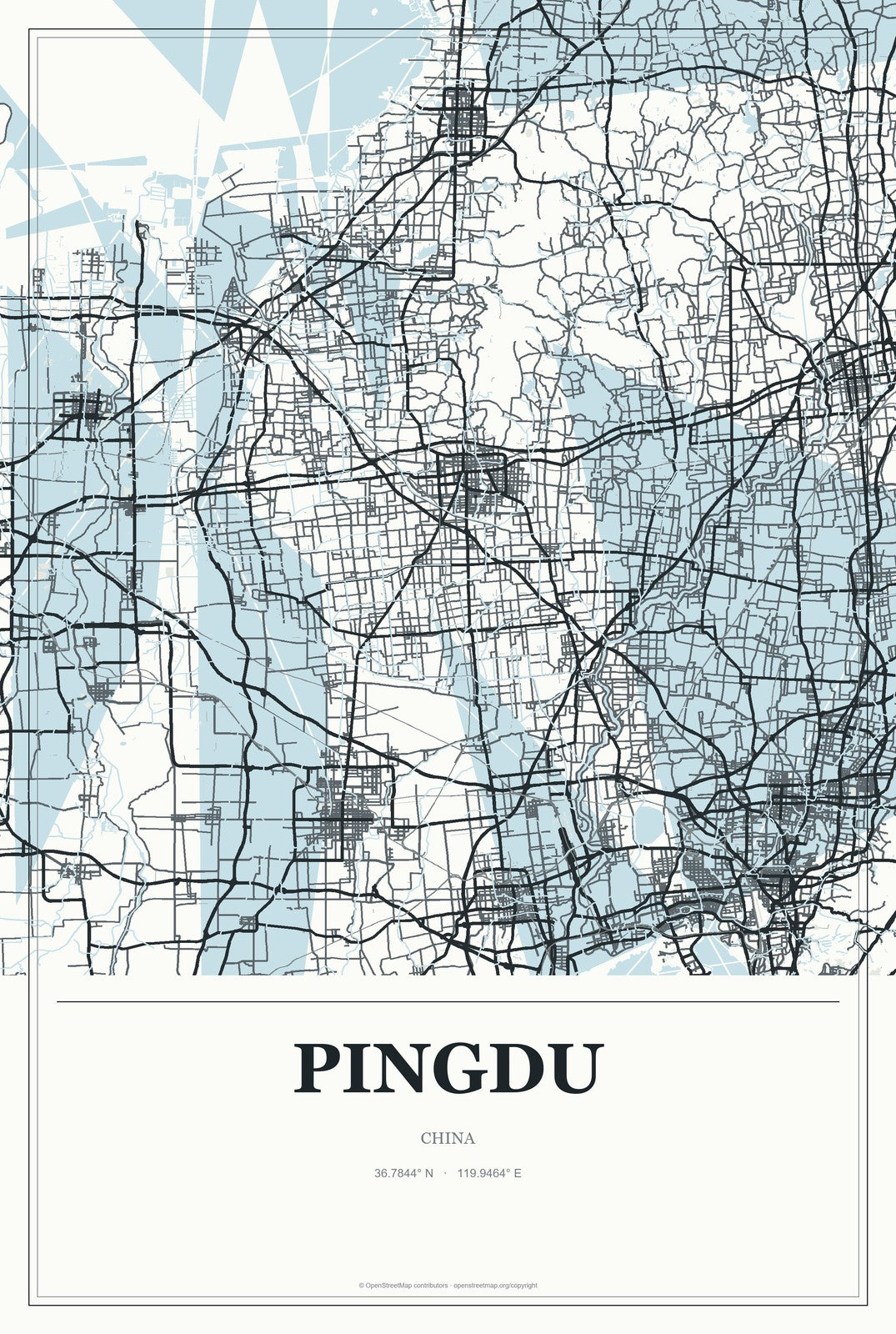 Pingdu, China City Map Aluminum Sign in Gallery Air style