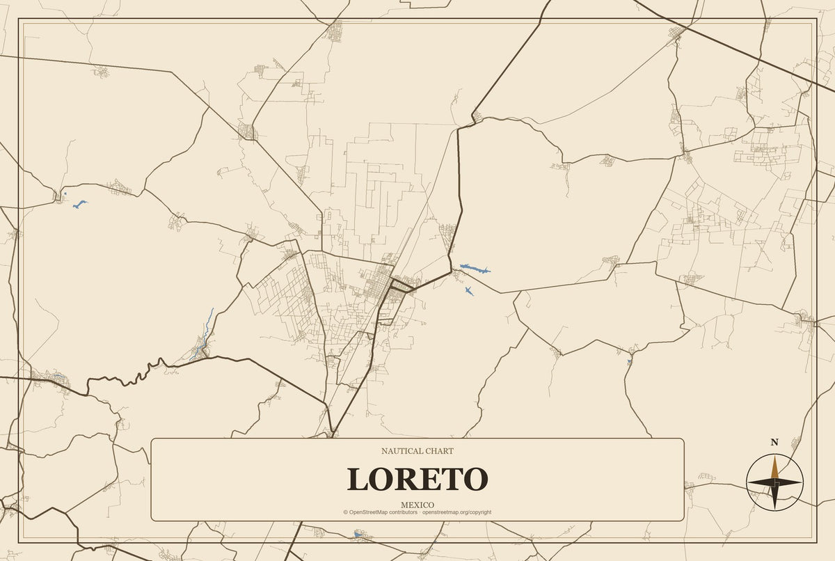 Loreto, Baja California Sur, Mexico City Map Aluminum Sign in Heritage Nautical style