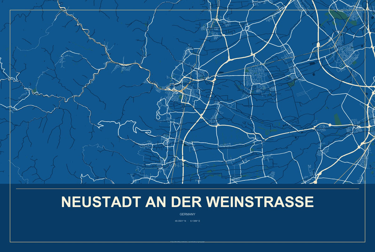 Neustadt an der Weinstraße, Germany City Map Aluminum Sign in Harbor Cobalt style
