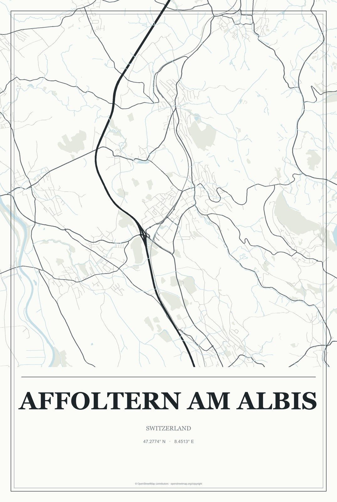 Affoltern am Albis, Switzerland City Map Aluminum Sign in Gallery Air style