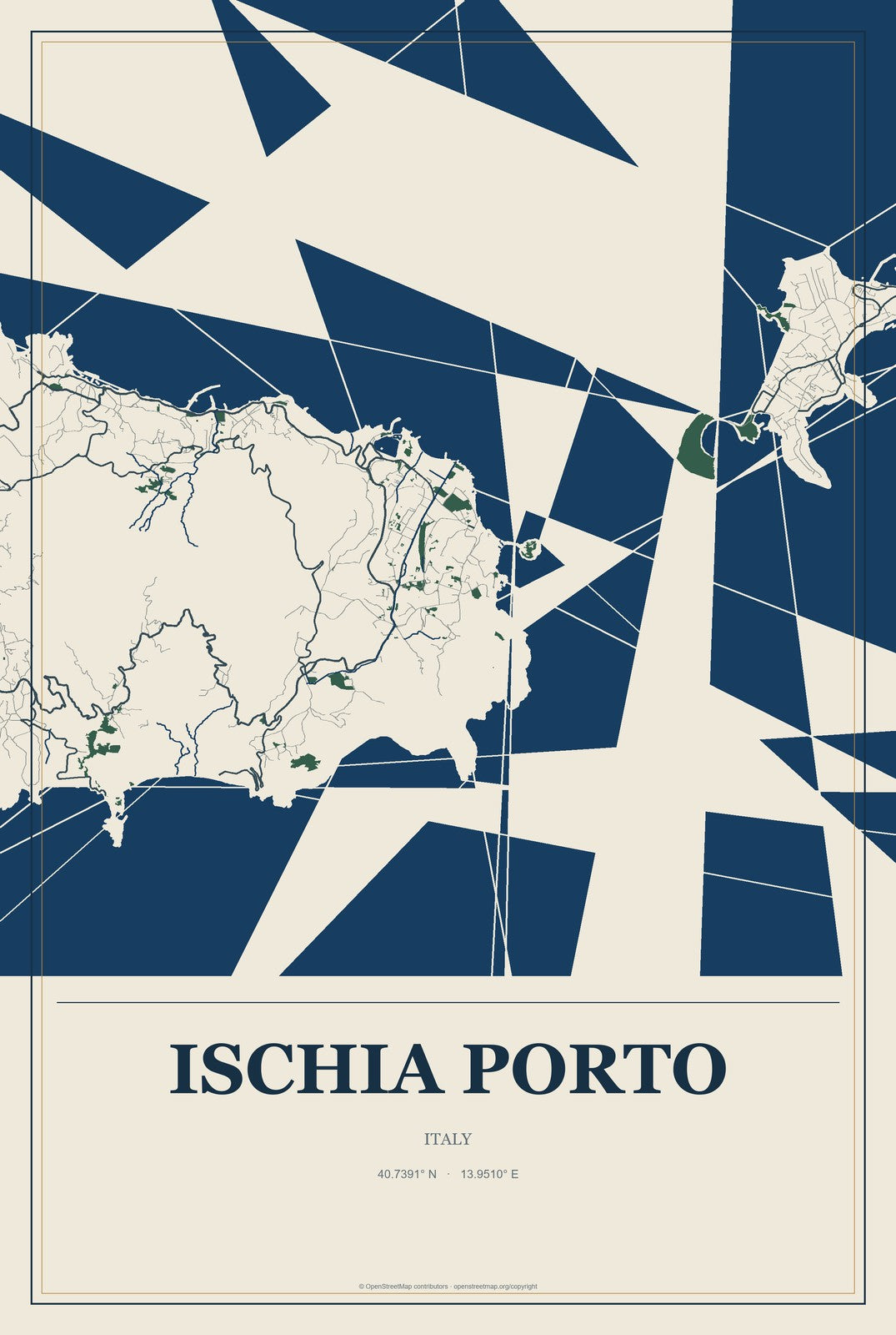 Ischia Porto, Italy City Map Aluminum Sign in Coastal Cutout style