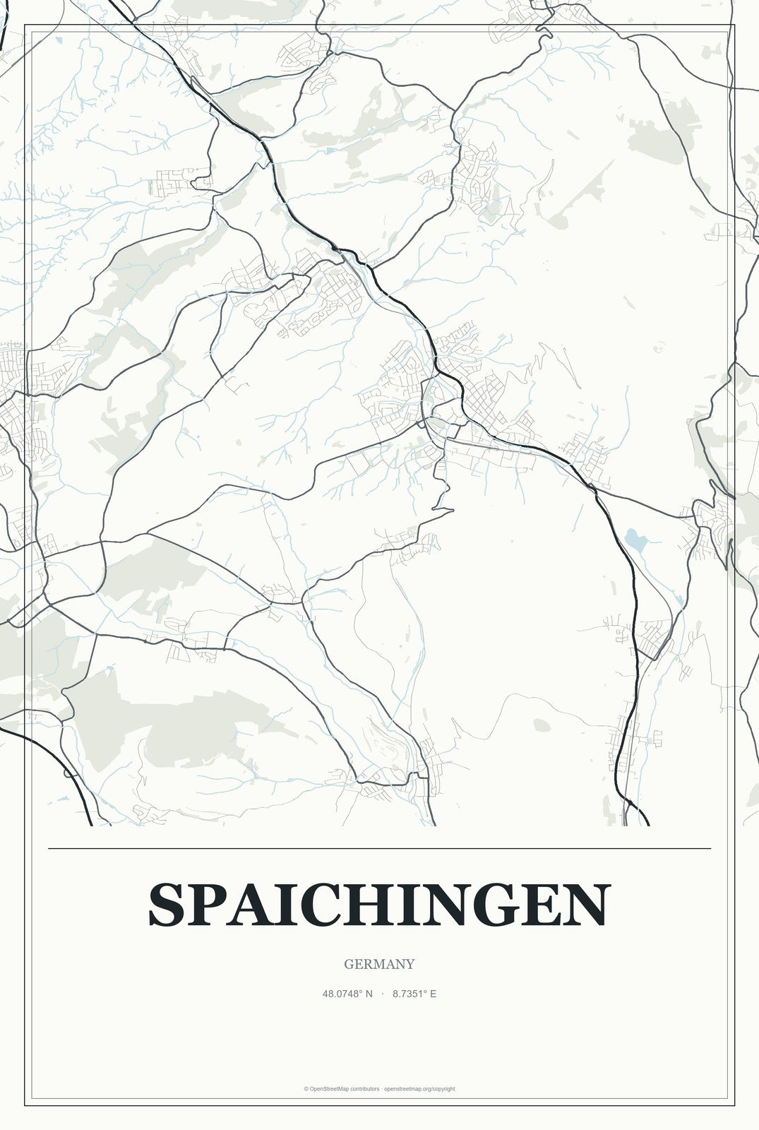 Spaichingen, Germany City Map Aluminum Sign in Gallery Air style