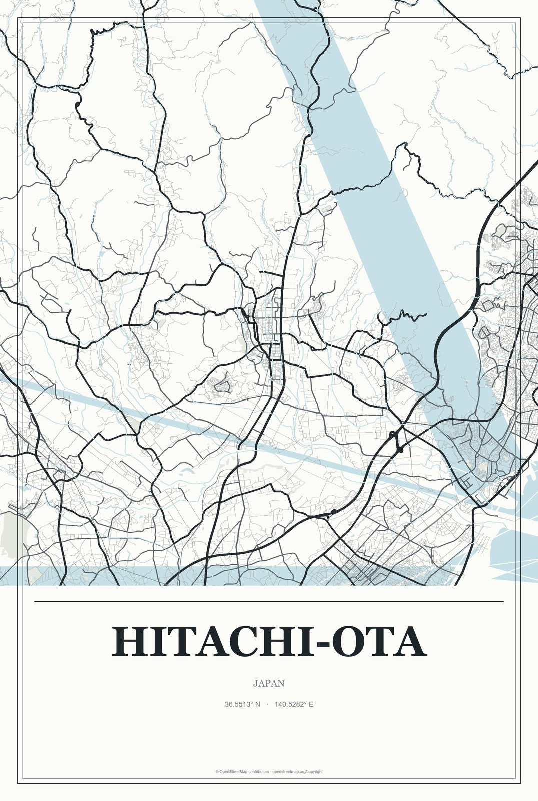 Hitachi-ota, Japan City Map Aluminum Sign in Gallery Air style