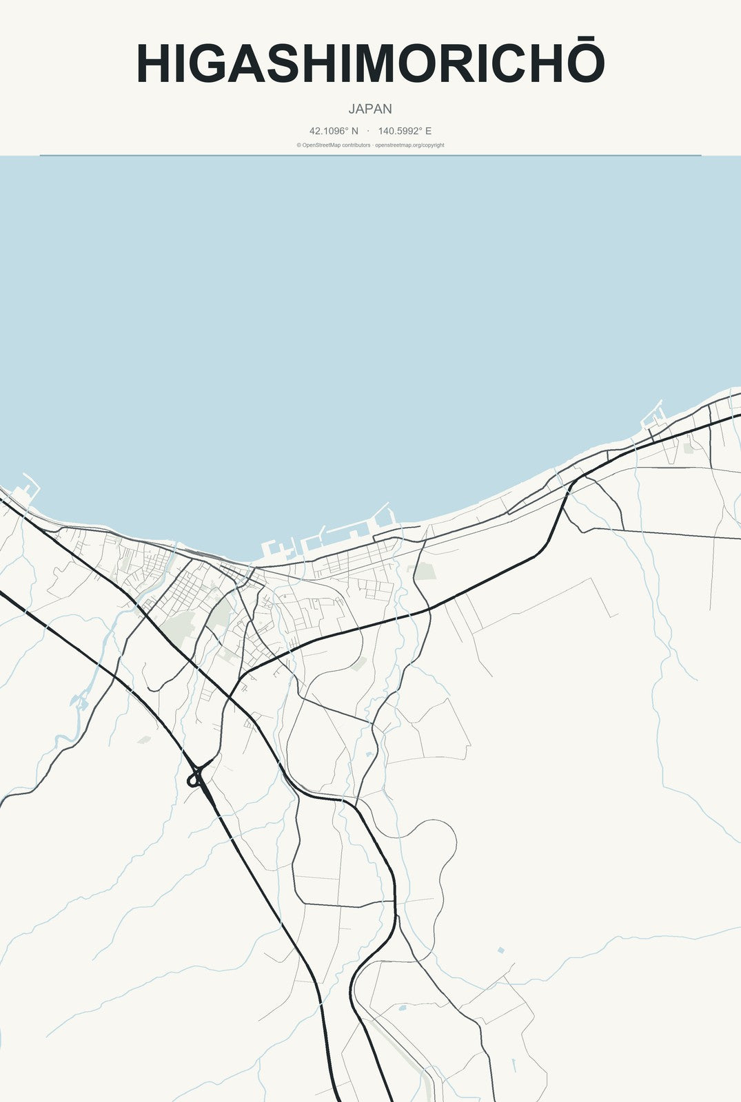 Higashimorichō, Japan City Map Aluminum Sign in Headline Atlas style