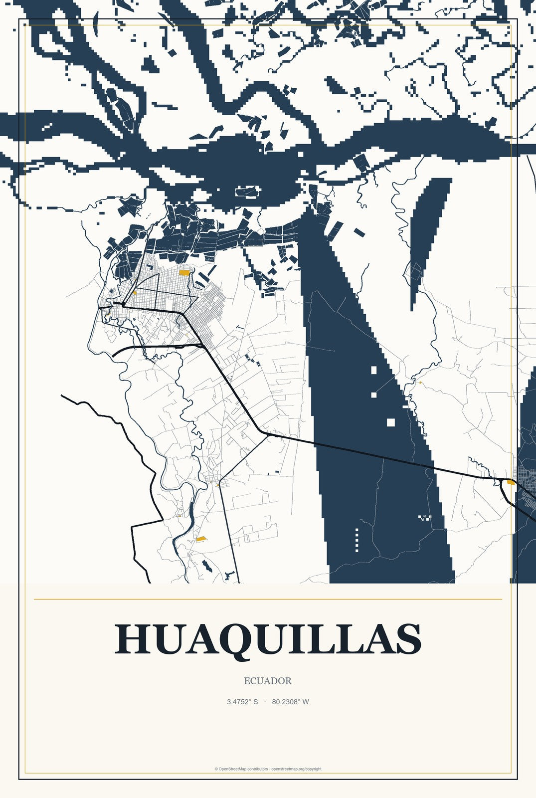 Huaquillas, Ecuador City Map Aluminum Sign in Citrine Modern style