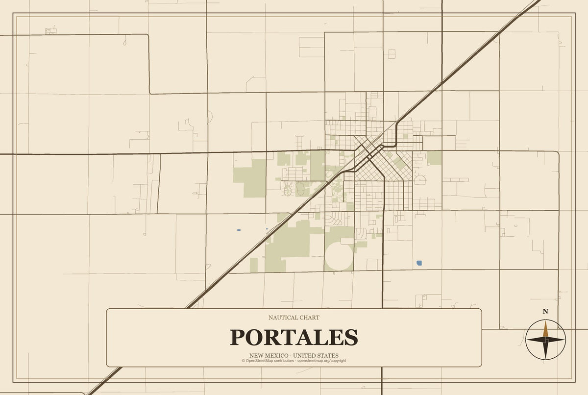 Portales, New Mexico City Map Aluminum Sign in Heritage Nautical style