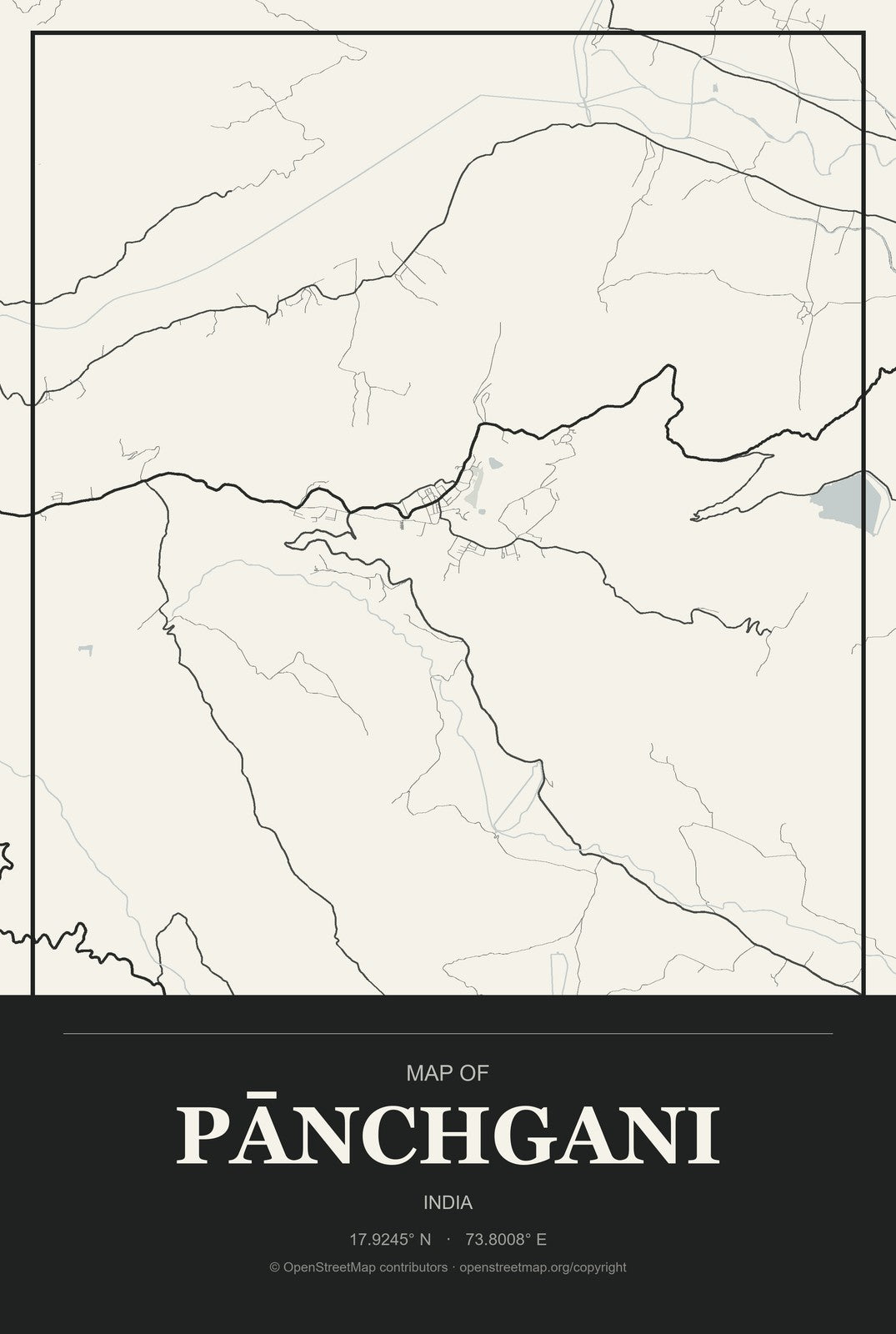 Pānchgani, India City Map Aluminum Sign in Museum Plaque style