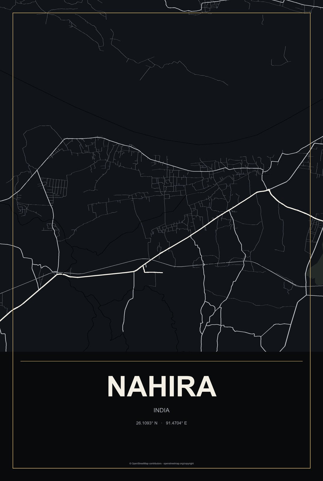 Nahira, India City Map Aluminum Sign in Metropolitan Noir style