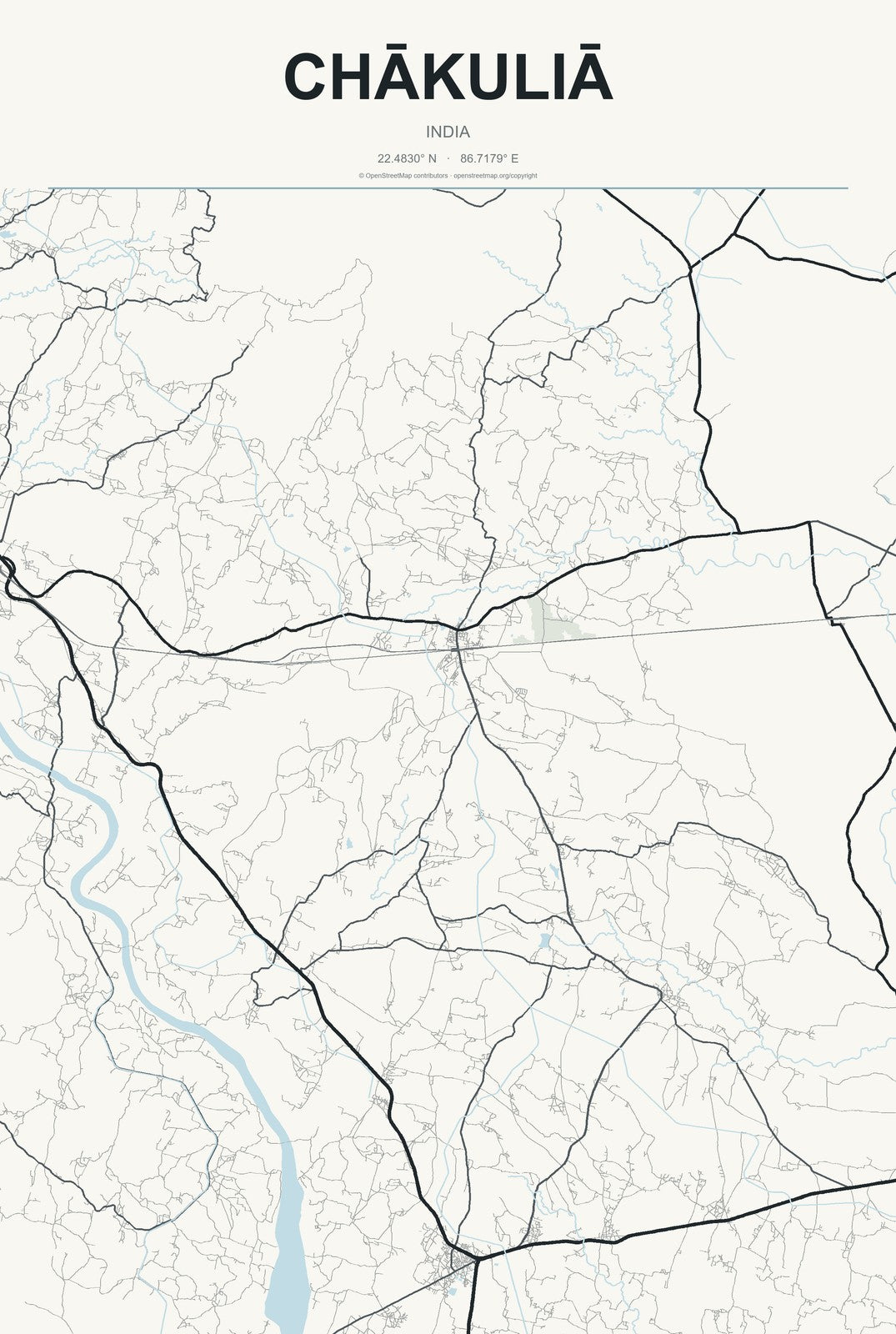 Chākuliā, India City Map Aluminum Sign in Headline Atlas style