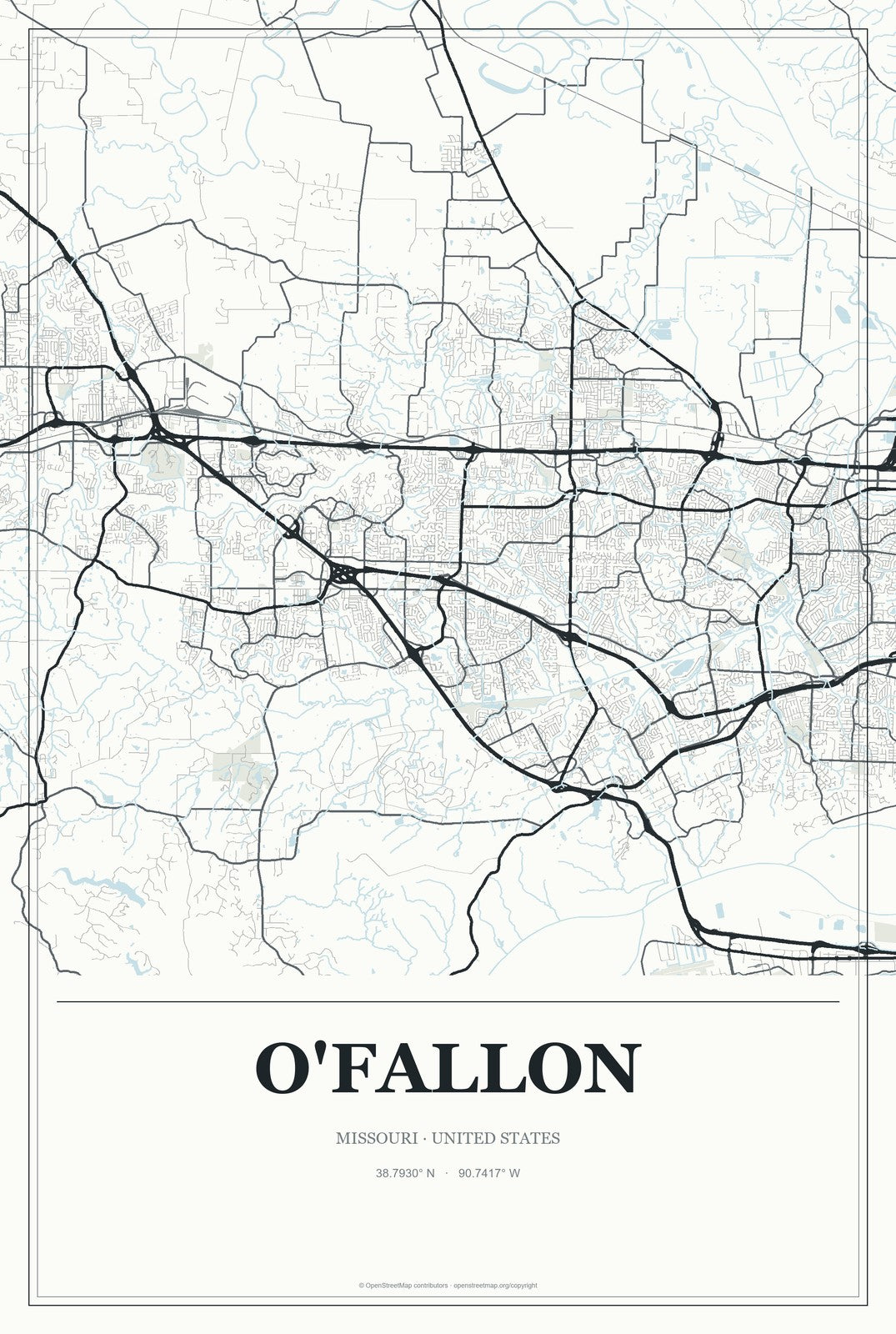 O'Fallon, Missouri City Map Aluminum Sign in Gallery Air style
