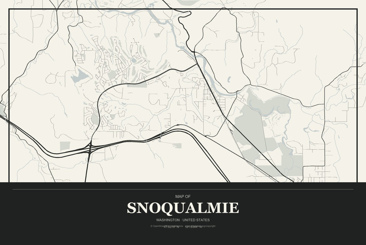 Snoqualmie, Washington City Map Aluminum Sign in Museum Plaque style