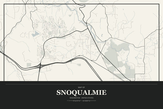 Snoqualmie, Washington City Map Aluminum Sign in Museum Plaque style
