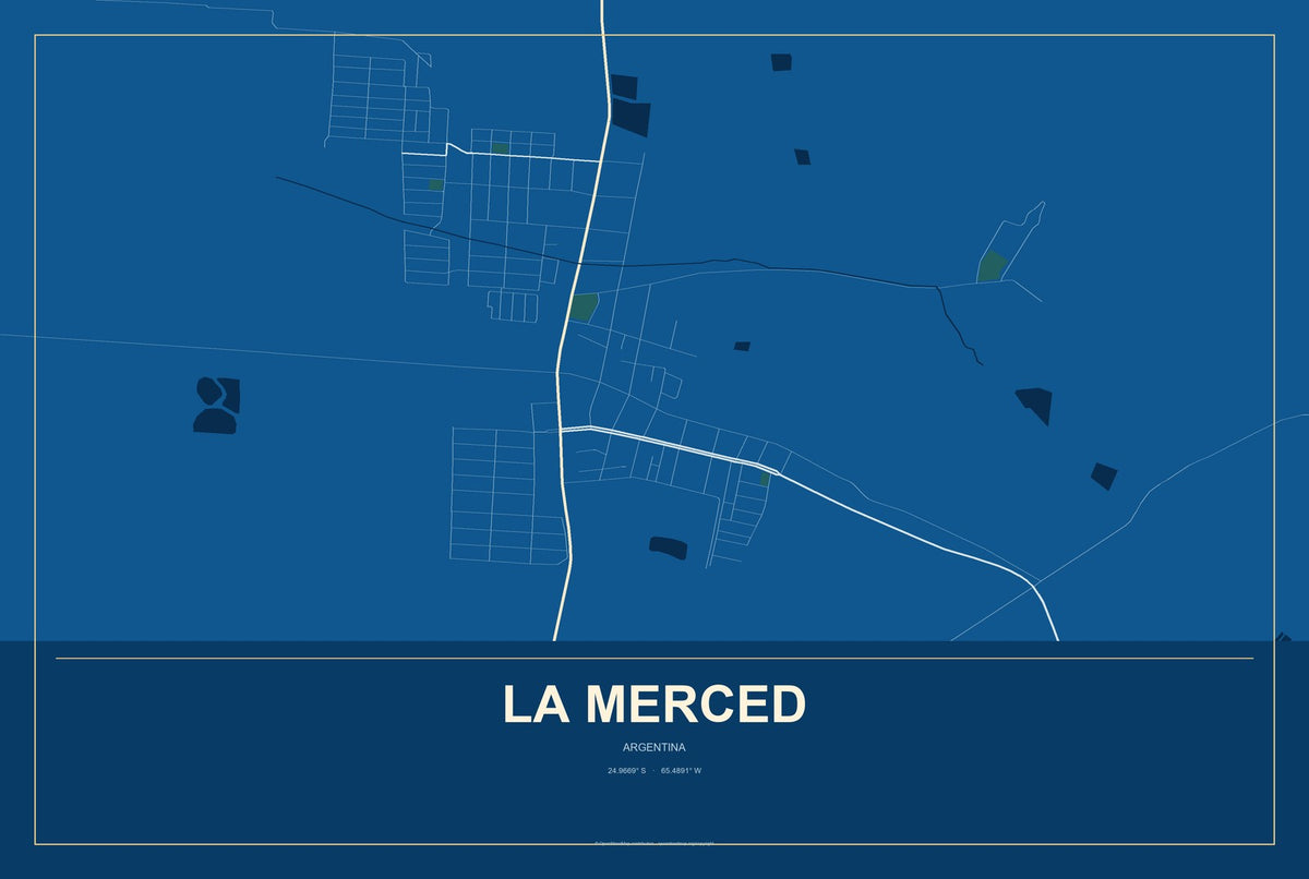 La Merced, Argentina City Map Aluminum Sign in Harbor Cobalt style