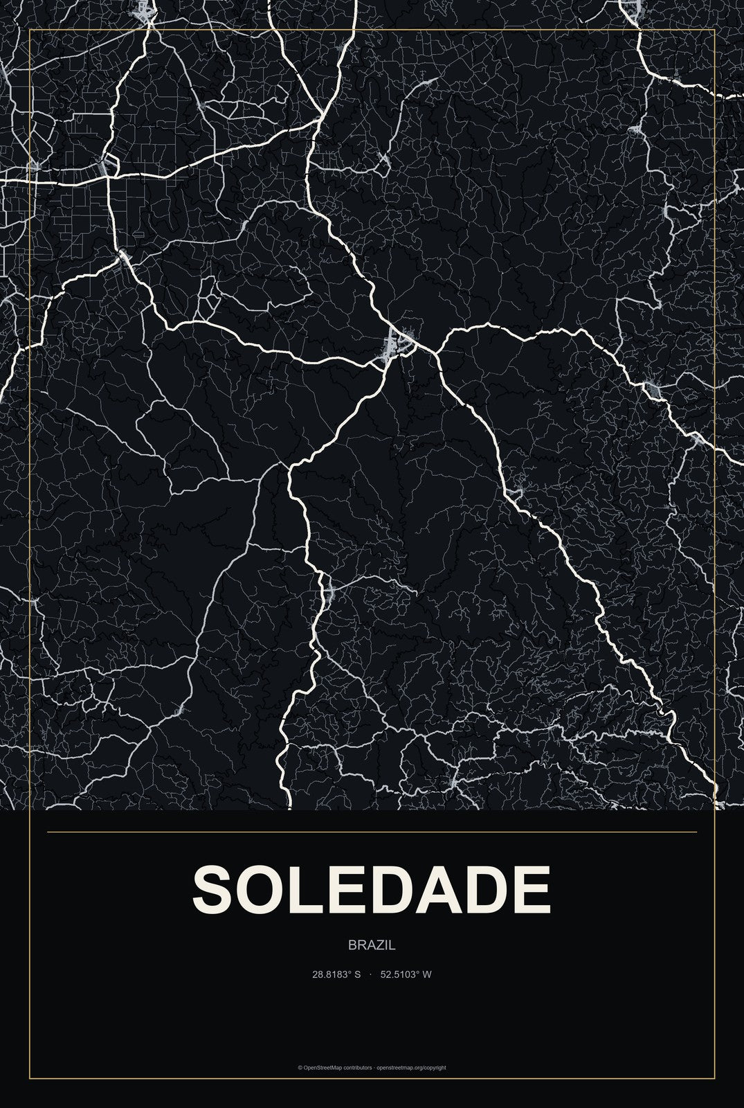 Soledade, Paraíba, Brazil City Map Aluminum Sign in Metropolitan Noir style