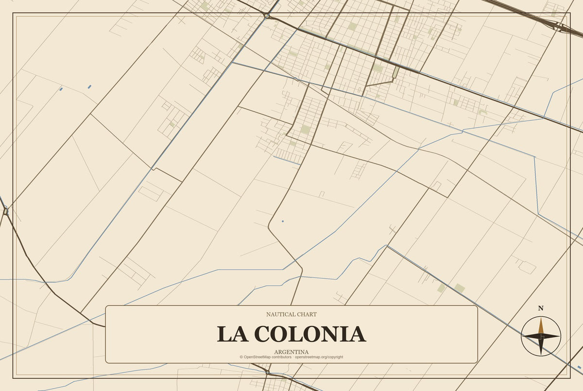 La Colonia, Argentina City Map Aluminum Sign in Heritage Nautical style