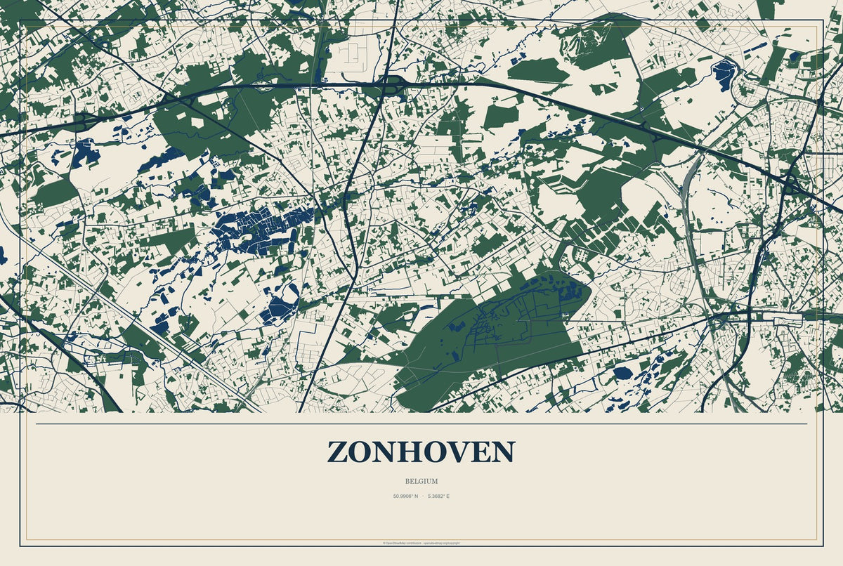 Zonhoven, Belgium City Map Aluminum Sign in Coastal Cutout style