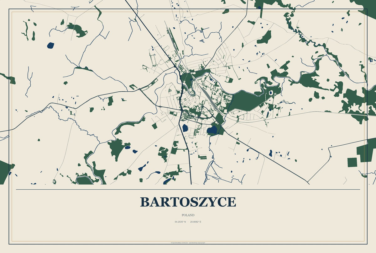 Bartoszyce, Poland City Map Aluminum Sign in Coastal Cutout style