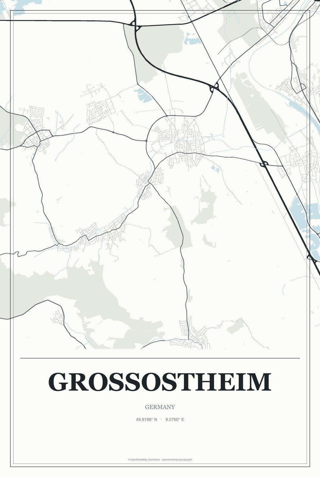 Großostheim, Germany City Map Aluminum Sign in Gallery Air style