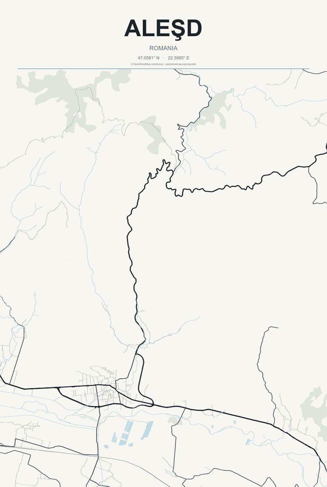 Aleşd, Romania City Map Aluminum Sign in Headline Atlas style