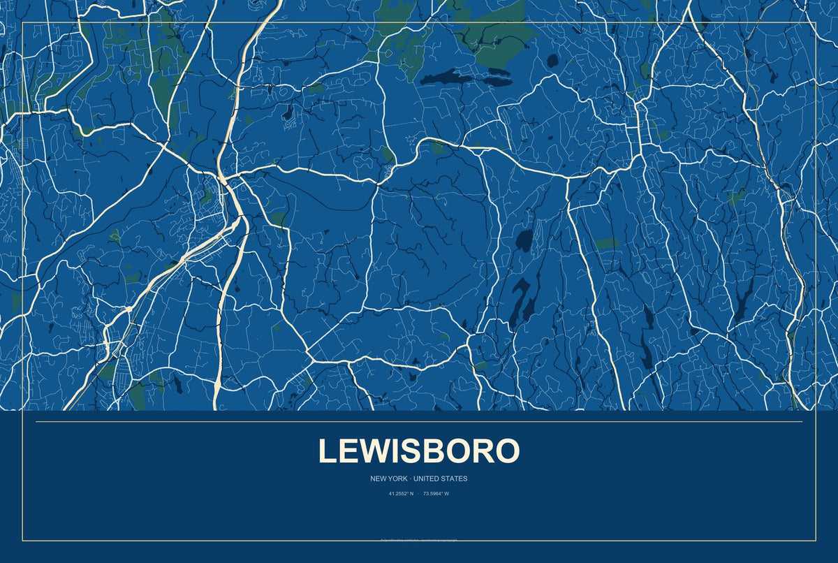 Lewisboro, New York City Map Aluminum Sign in Harbor Cobalt style
