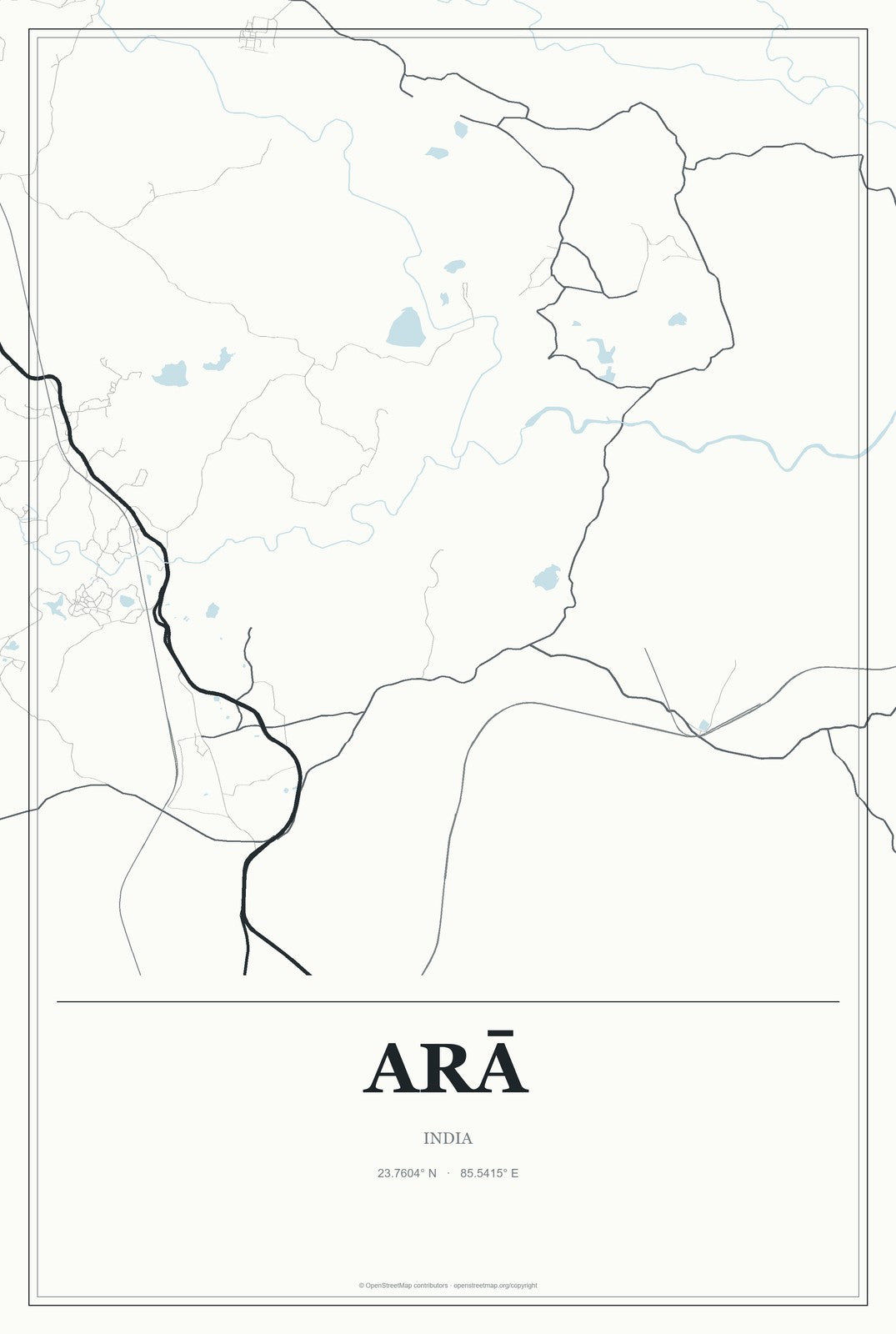 Arā, India City Map Aluminum Sign in Gallery Air style