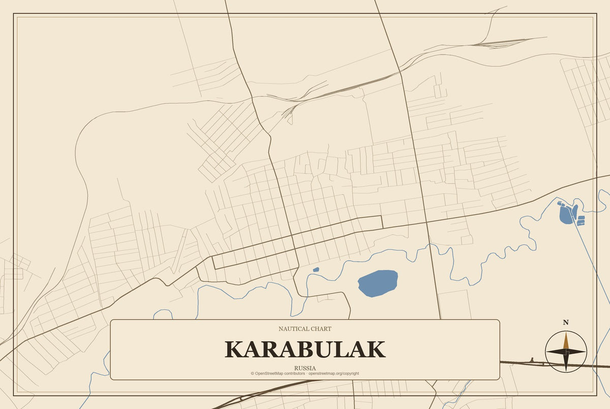 Karabulak, Russia City Map Aluminum Sign in Heritage Nautical style