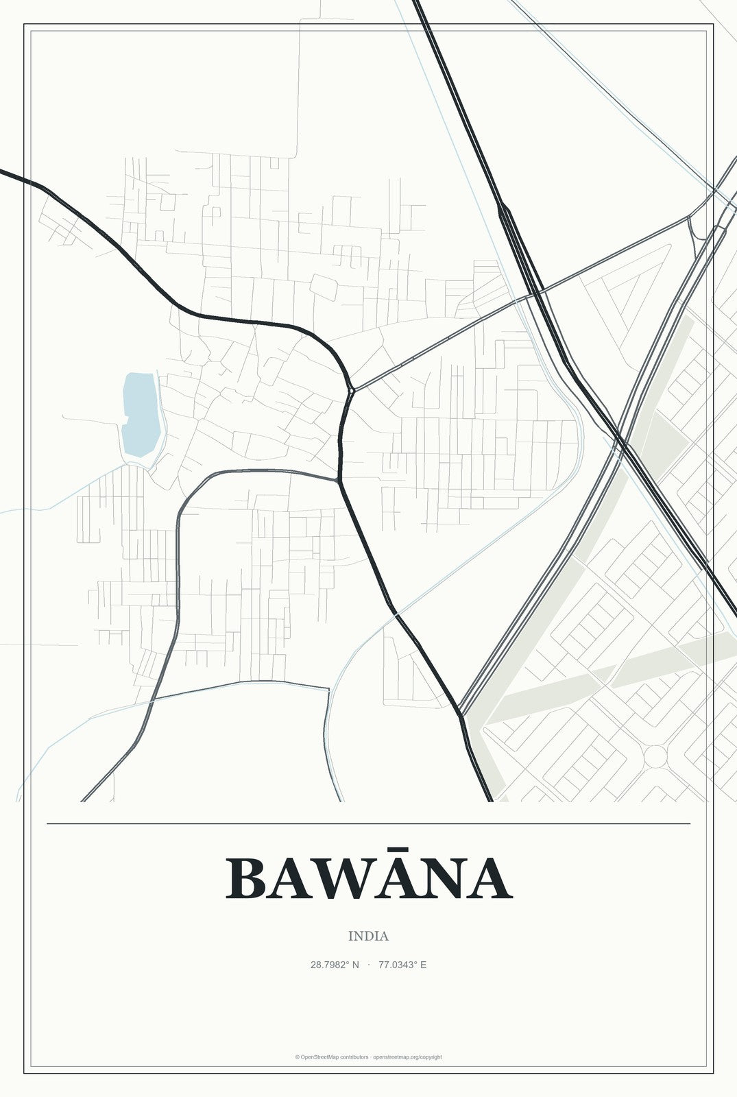 Bawāna, India City Map Aluminum Sign in Gallery Air style