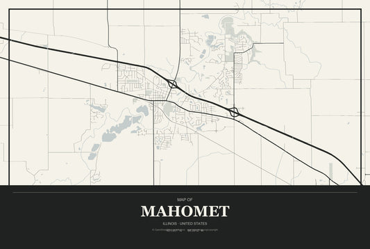Mahomet, Illinois City Map Aluminum Sign in Museum Plaque style
