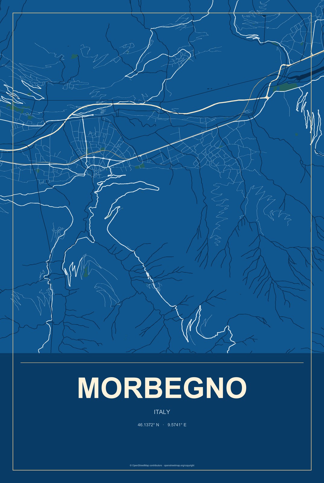Morbegno, Italy City Map Aluminum Sign in Harbor Cobalt style