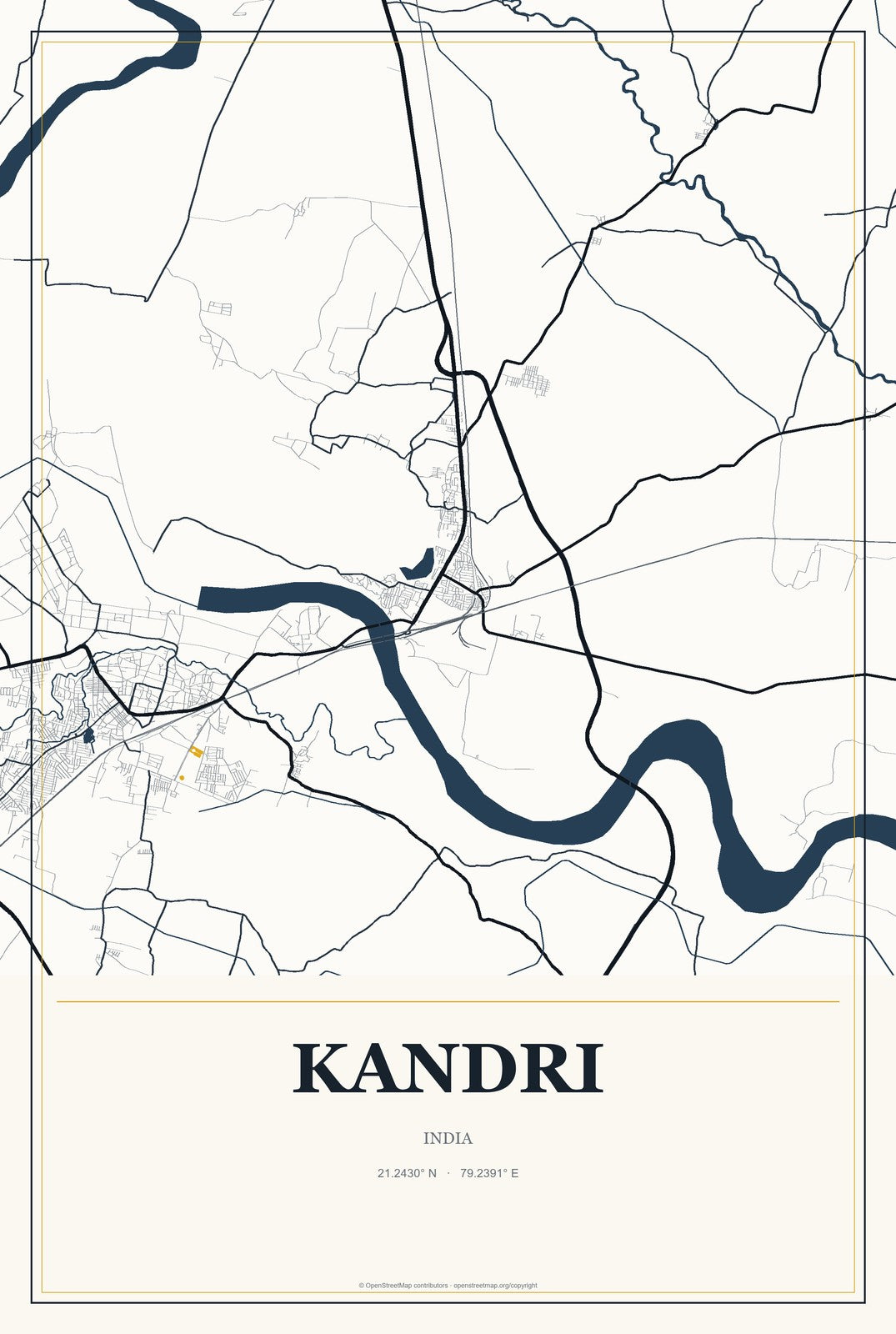 Kandri, India City Map Aluminum Sign in Citrine Modern style