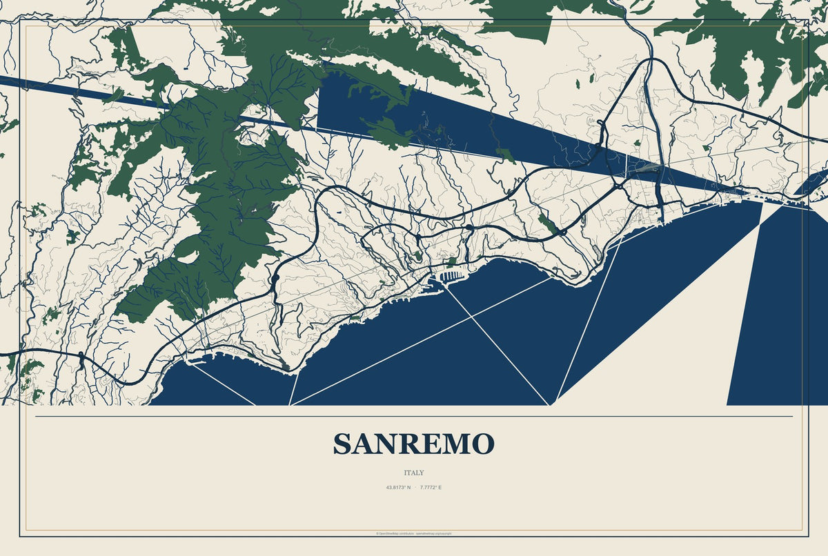 Sanremo, Italy City Map Aluminum Sign in Coastal Cutout style