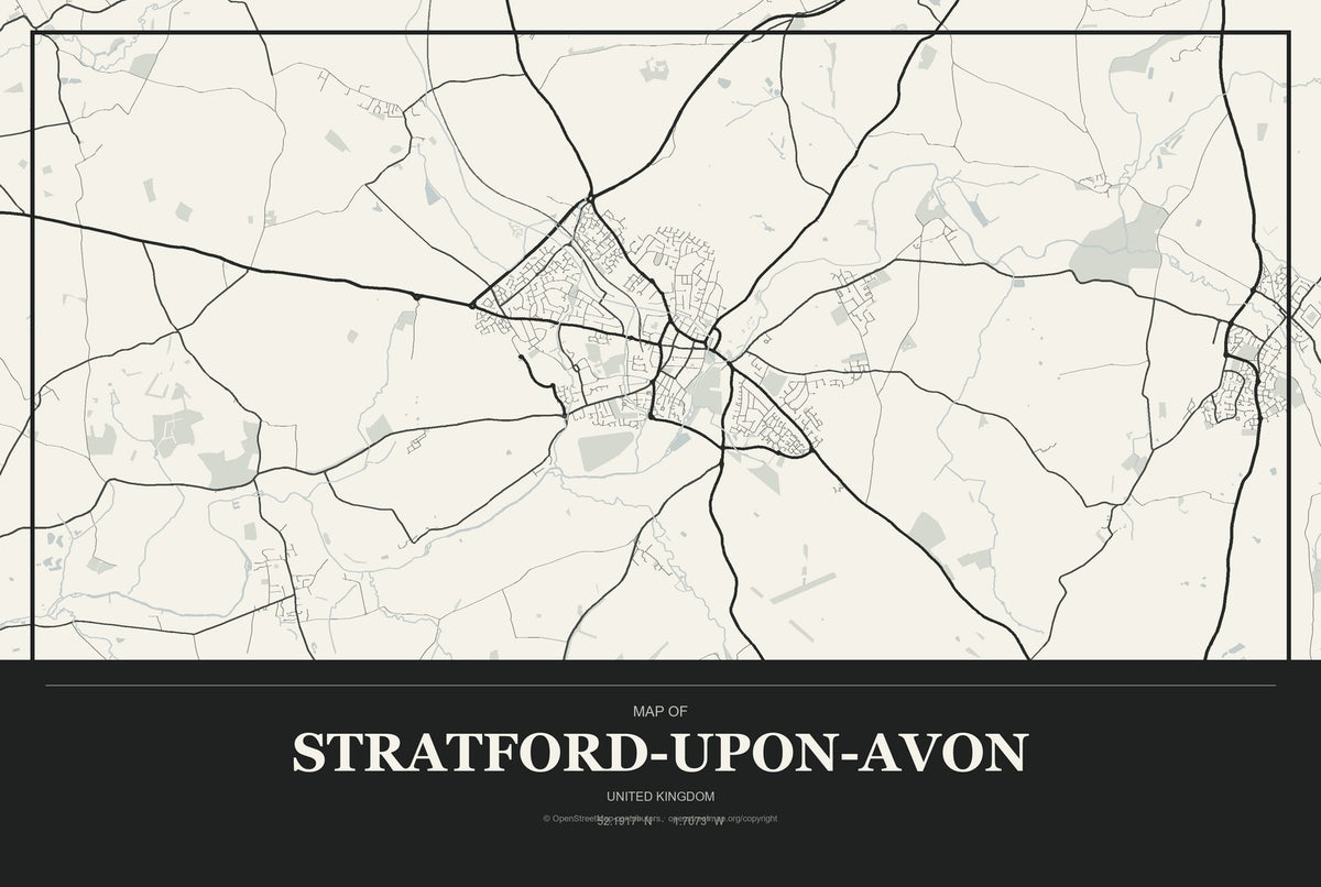 Stratford-upon-Avon, United Kingdom City Map Aluminum Sign in Museum Plaque style