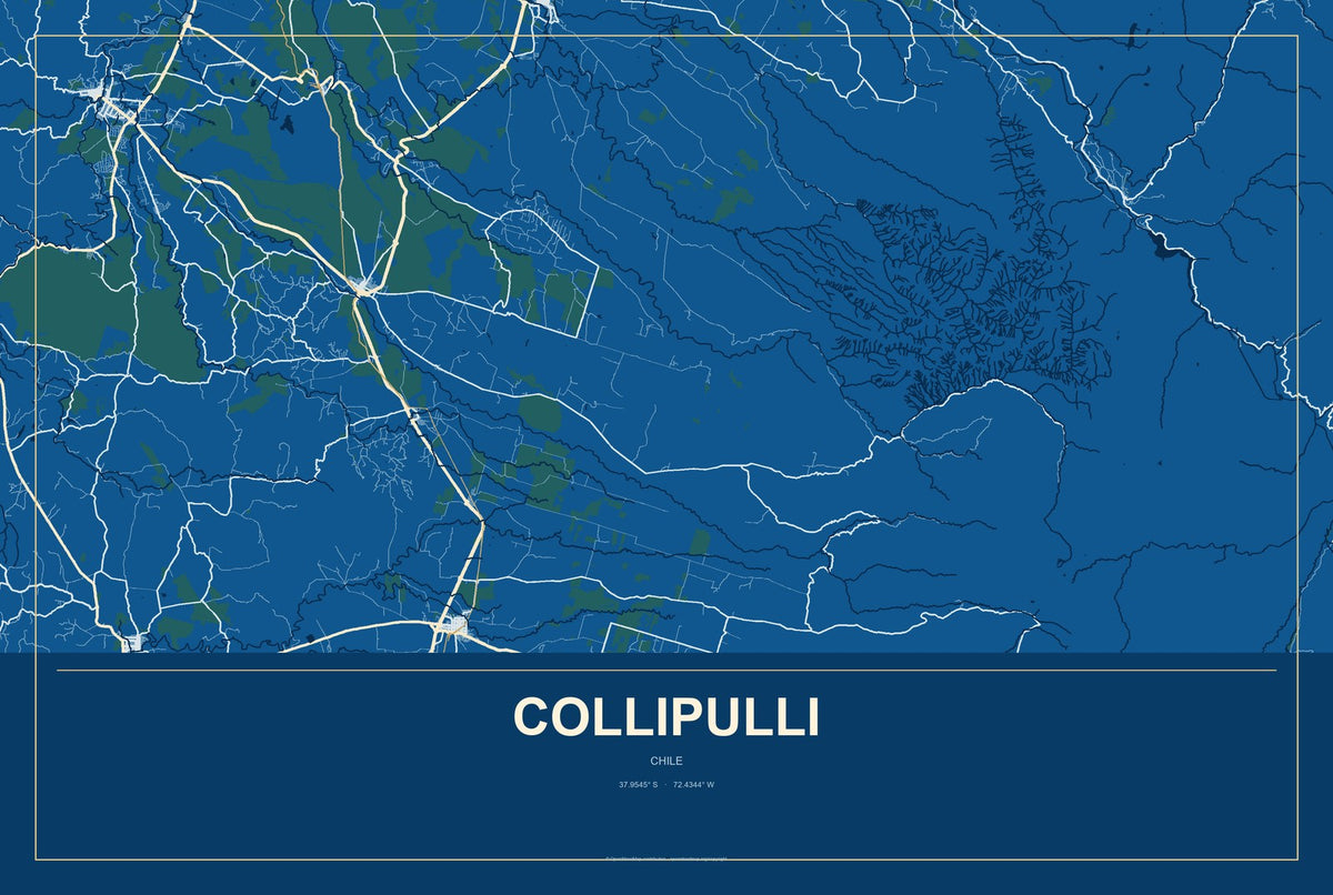 Collipulli, Chile City Map Aluminum Sign in Harbor Cobalt style