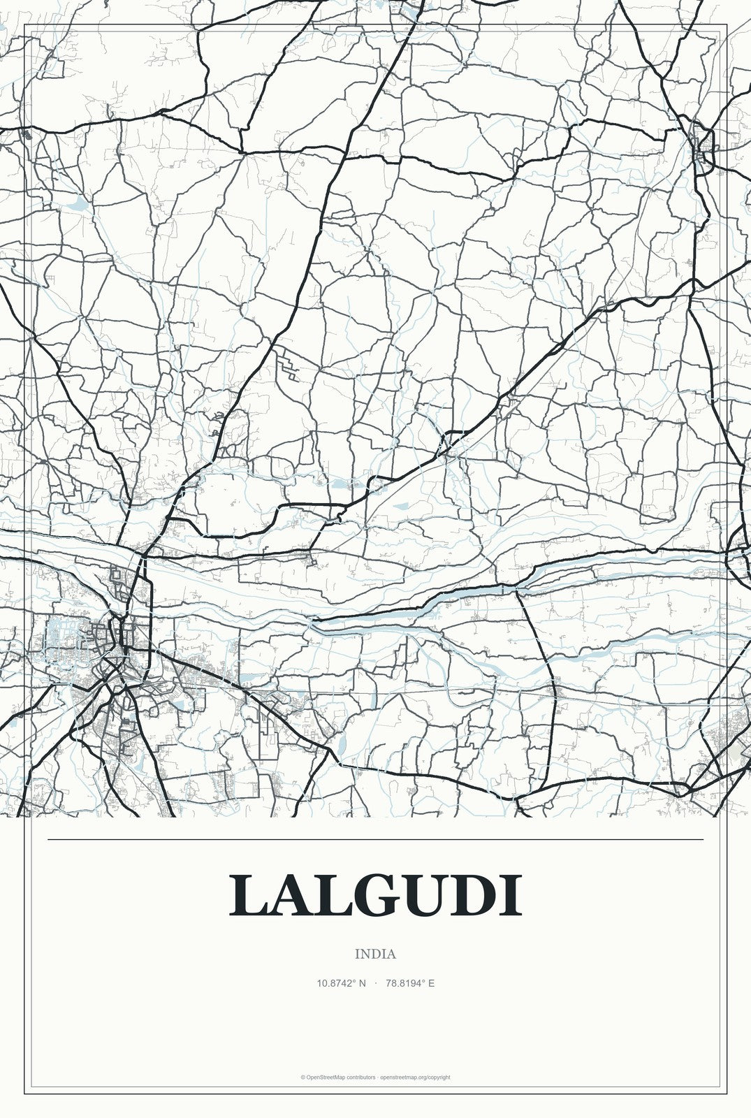 Lalgudi, India City Map Aluminum Sign in Gallery Air style
