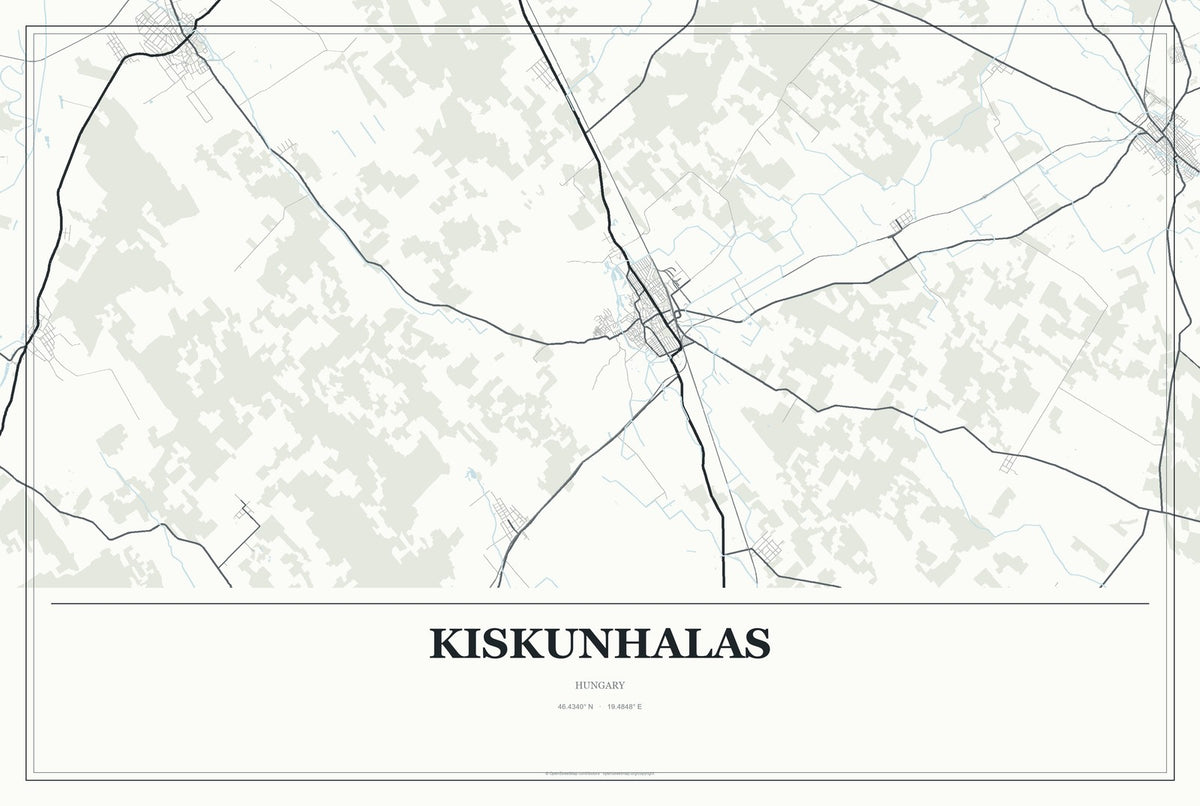 Kiskunhalas, Hungary City Map Aluminum Sign in Gallery Air style