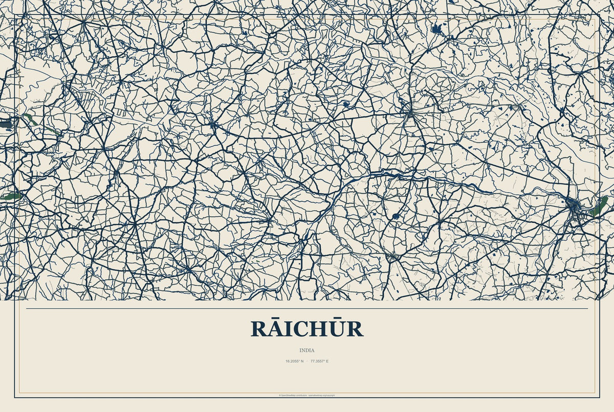 Rāichūr, India City Map Aluminum Sign in Coastal Cutout style