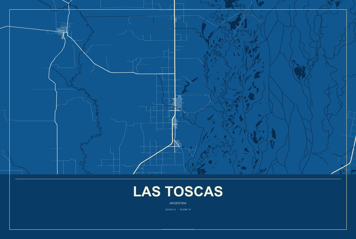 Las Toscas, Argentina City Map Aluminum Sign in Harbor Cobalt style