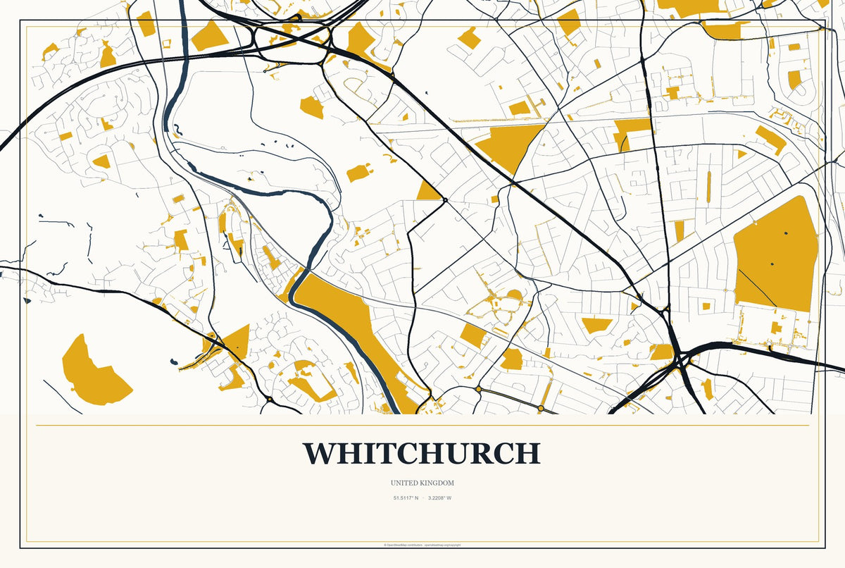 Whitchurch, England, United Kingdom City Map Aluminum Sign in Citrine Modern style