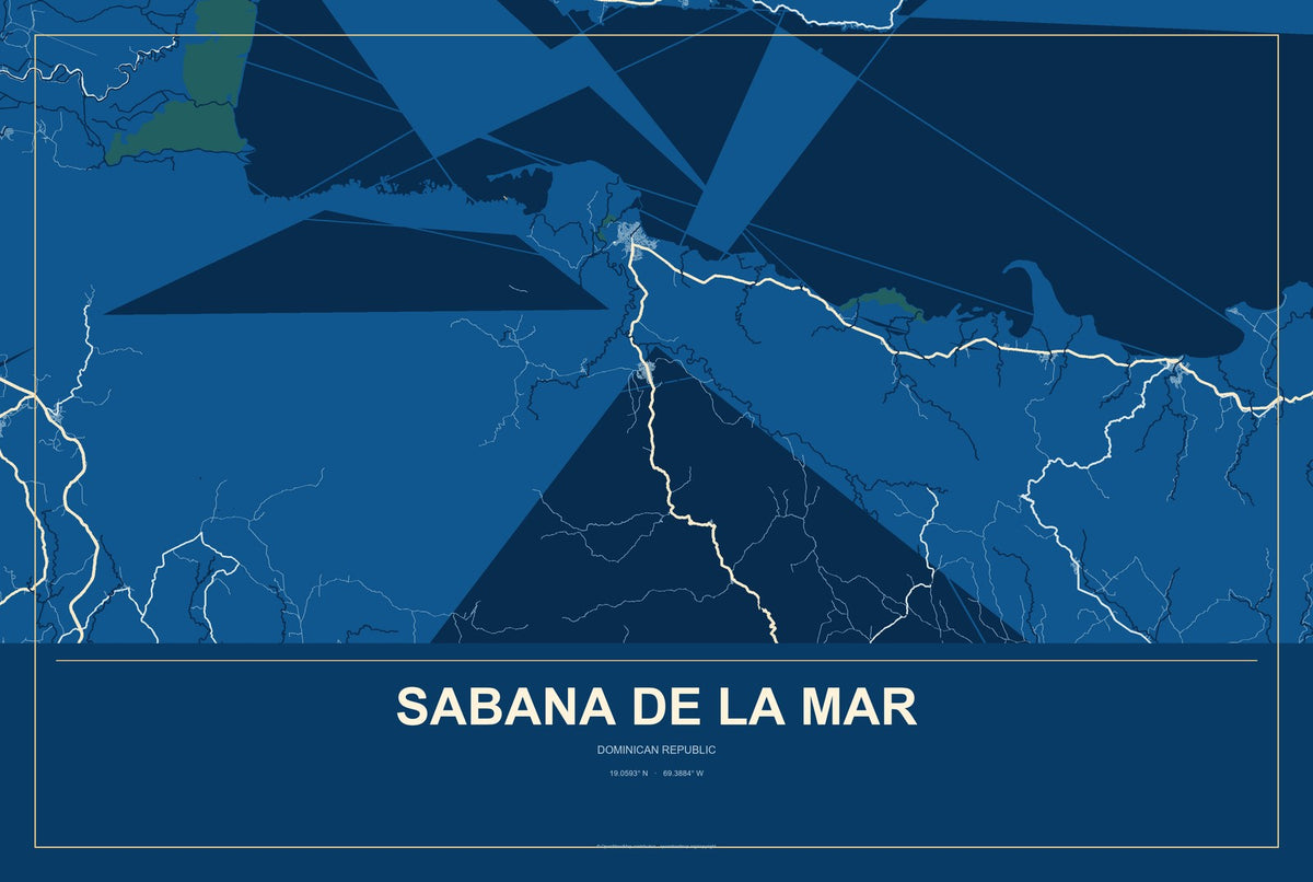 Sabana de la Mar, Dominican Republic City Map Aluminum Sign in Harbor Cobalt style