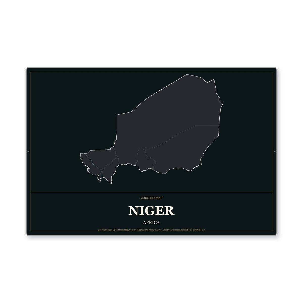 Niger Country Map Aluminum Sign in Metropolitan Noir style