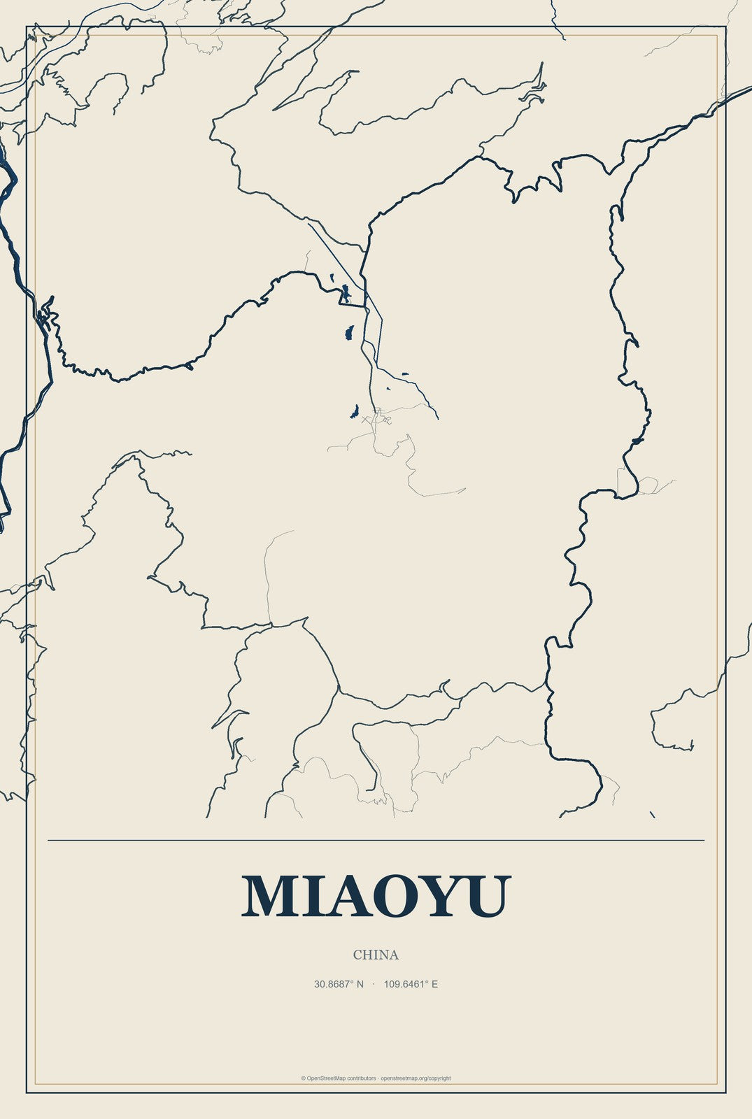 Miaoyu, China City Map Aluminum Sign in Coastal Cutout style