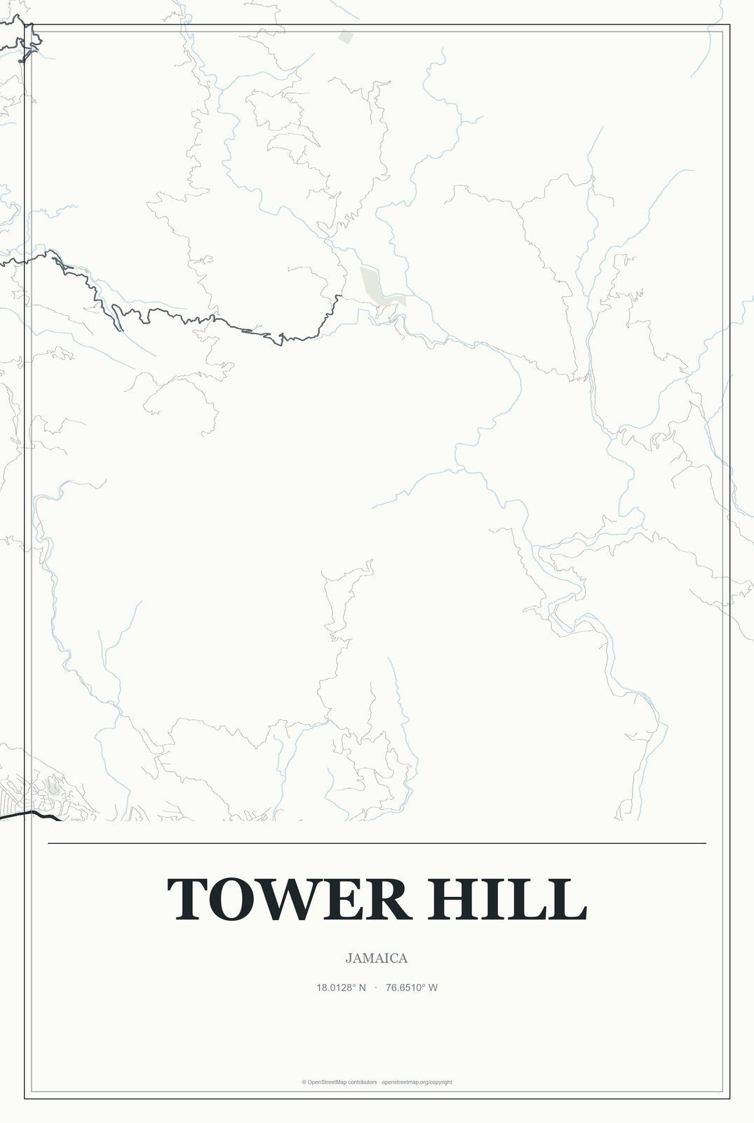 Tower Hill, Jamaica City Map Aluminum Sign in Gallery Air style