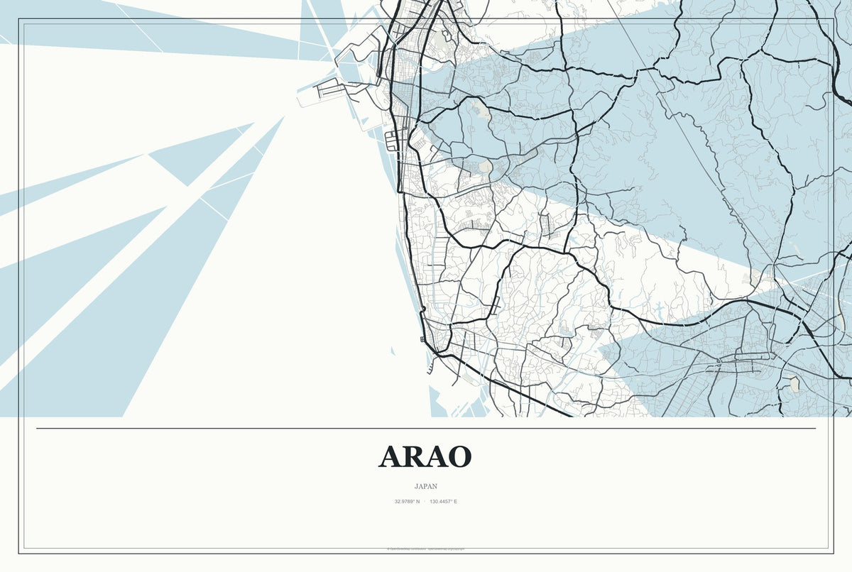 Arao, Japan City Map Aluminum Sign in Gallery Air style